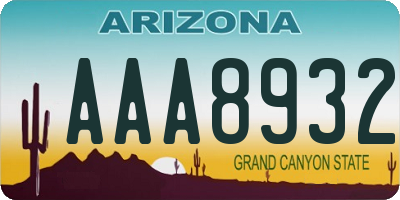 AZ license plate AAA8932