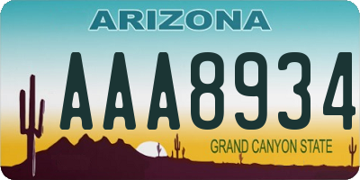 AZ license plate AAA8934