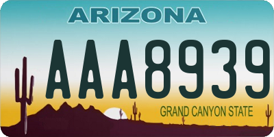 AZ license plate AAA8939