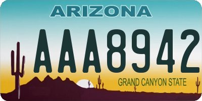 AZ license plate AAA8942