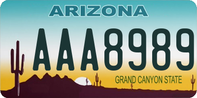 AZ license plate AAA8989