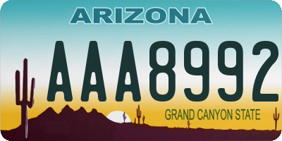 AZ license plate AAA8992