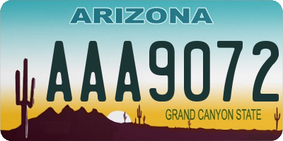 AZ license plate AAA9072