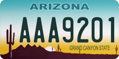 AZ license plate AAA9201