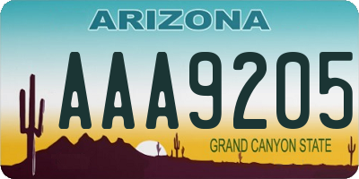 AZ license plate AAA9205