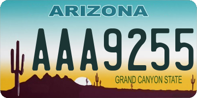 AZ license plate AAA9255