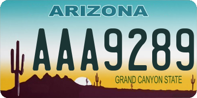 AZ license plate AAA9289