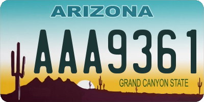 AZ license plate AAA9361