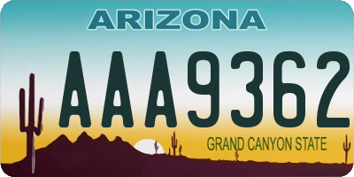 AZ license plate AAA9362