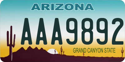 AZ license plate AAA9892