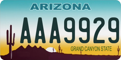 AZ license plate AAA9929