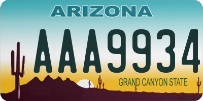 AZ license plate AAA9934