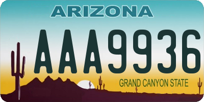 AZ license plate AAA9936