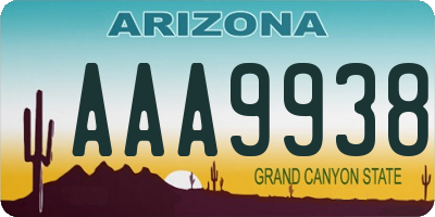 AZ license plate AAA9938