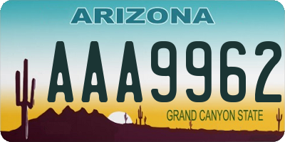 AZ license plate AAA9962