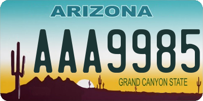 AZ license plate AAA9985