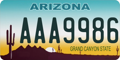 AZ license plate AAA9986