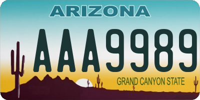 AZ license plate AAA9989