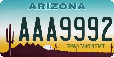 AZ license plate AAA9992