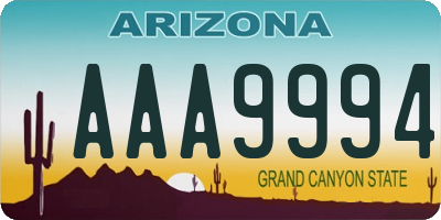 AZ license plate AAA9994