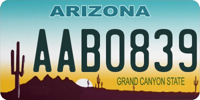 AZ license plate AAB0839