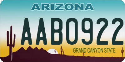 AZ license plate AAB0922