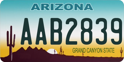 AZ license plate AAB2839