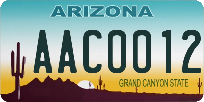 AZ license plate AAC0012