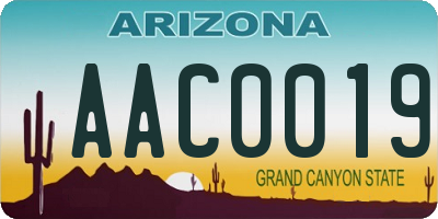 AZ license plate AAC0019