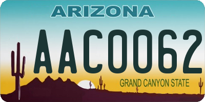 AZ license plate AAC0062