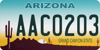 AZ license plate AAC0203