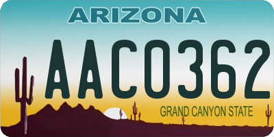 AZ license plate AAC0362