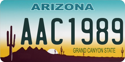 AZ license plate AAC1989