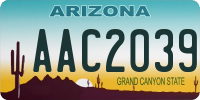 AZ license plate AAC2039