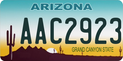 AZ license plate AAC2923