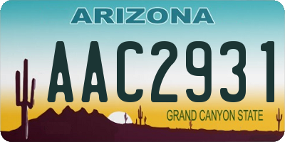 AZ license plate AAC2931