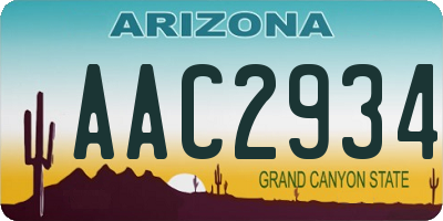 AZ license plate AAC2934