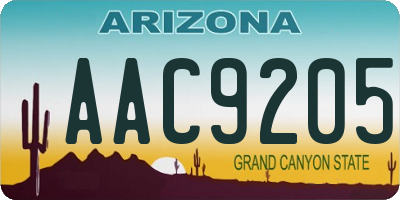 AZ license plate AAC9205