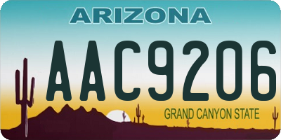 AZ license plate AAC9206