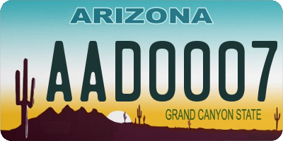 AZ license plate AAD0007