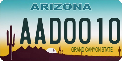 AZ license plate AAD0010
