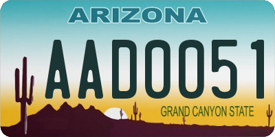 AZ license plate AAD0051