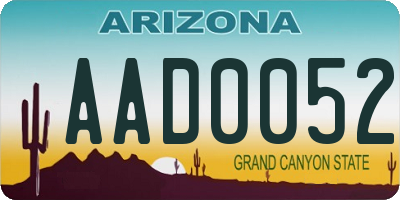 AZ license plate AAD0052
