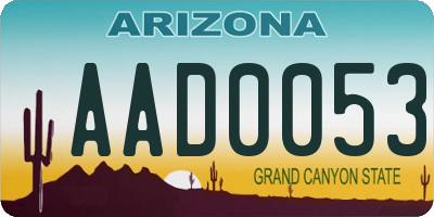 AZ license plate AAD0053
