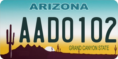 AZ license plate AAD0102