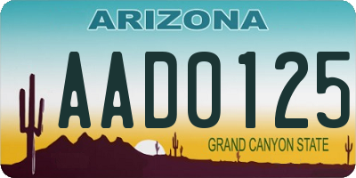 AZ license plate AAD0125