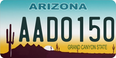 AZ license plate AAD0150