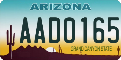 AZ license plate AAD0165