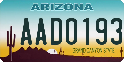AZ license plate AAD0193