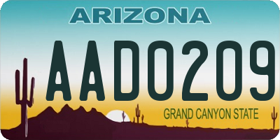 AZ license plate AAD0209